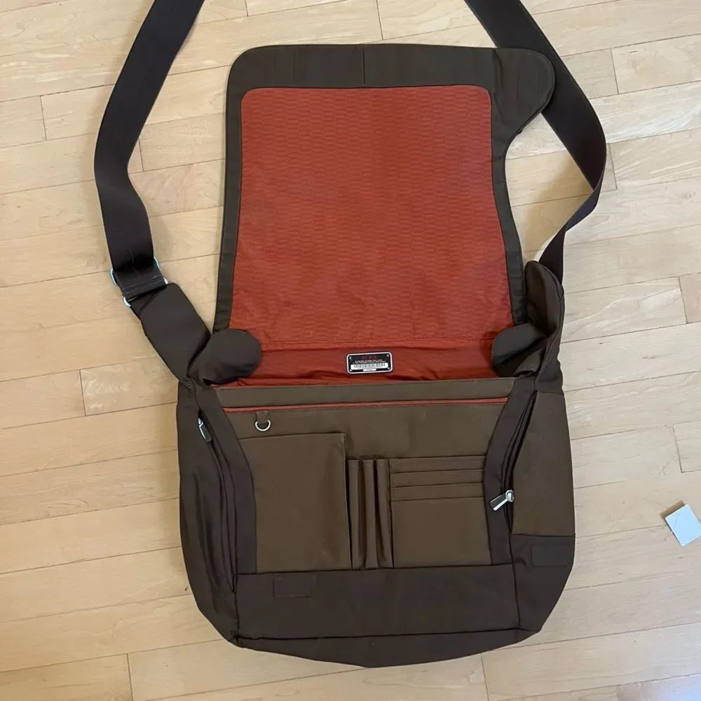 TUMI T-Tech 51128 Messenger Bag in Dark Brown and Olive Green